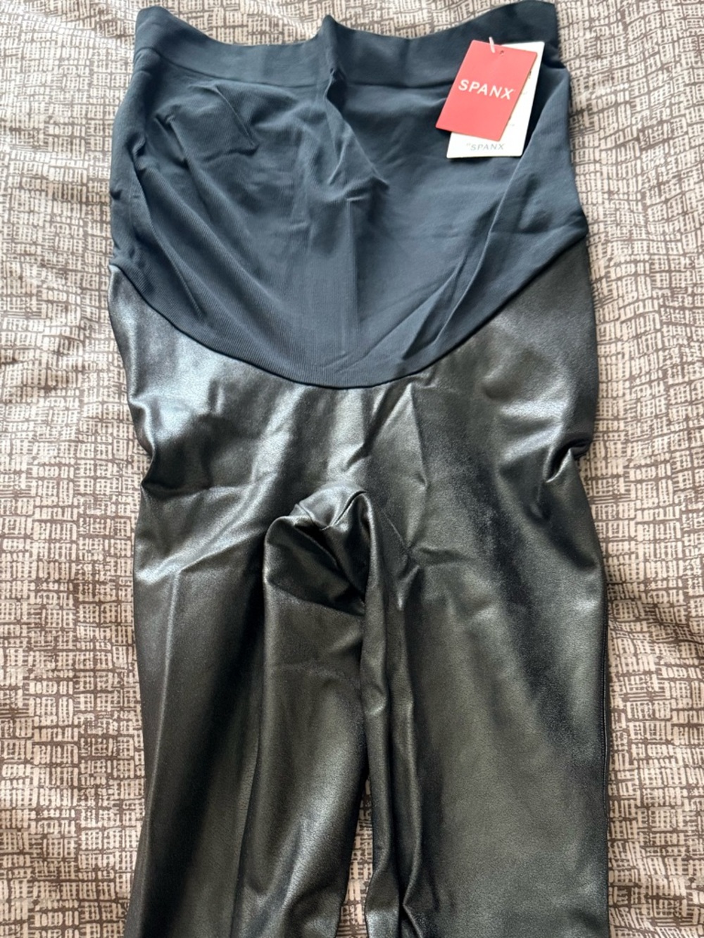 SPANX Black Faux-Leather Maternity Leggings